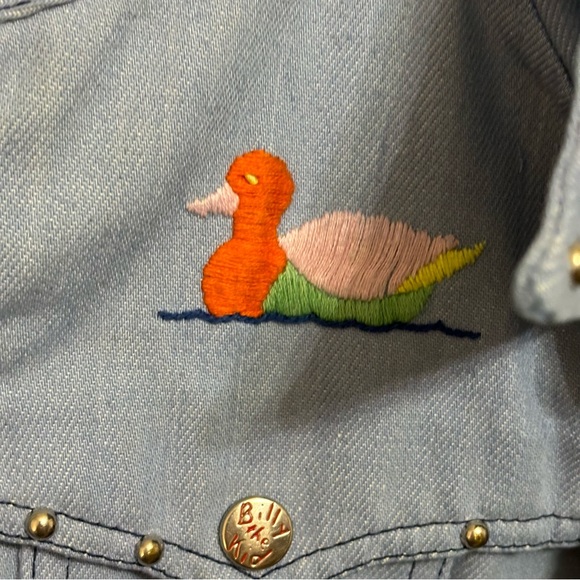 Billy The Kid Embroidered Jean Jacket Youth Size L Snap Closure Western Studded - Picture 5 of 16